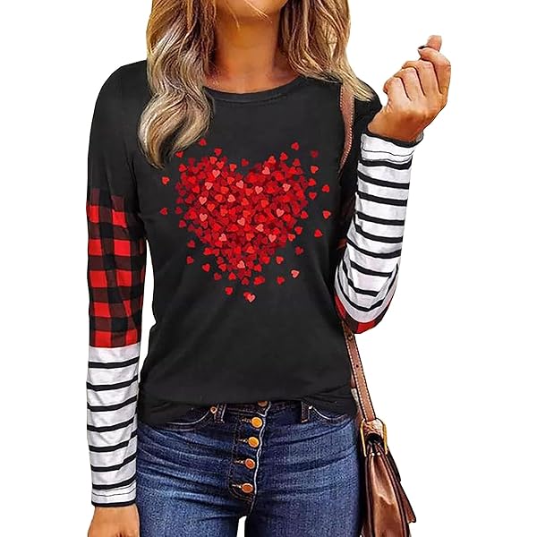 Valentines Day Long Sleeve Shirts Women Cute Love Heart Graphic T